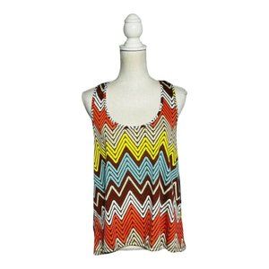Almost Famous Women XL Brown Orange Chevron Sleeveless Relaxed Lace Tank NEW